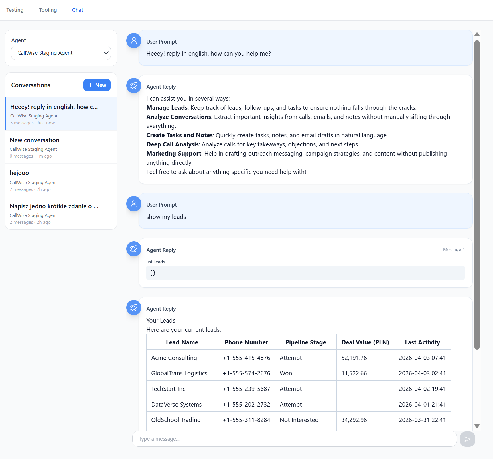 Goose dashboard chat replay view