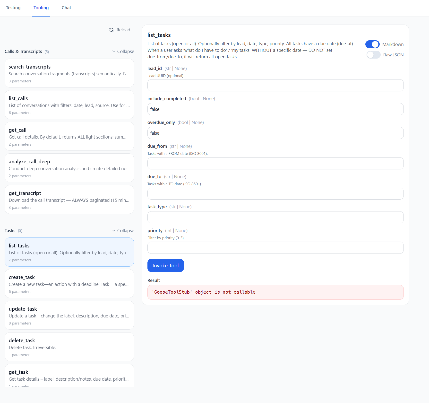 Goose dashboard tooling view